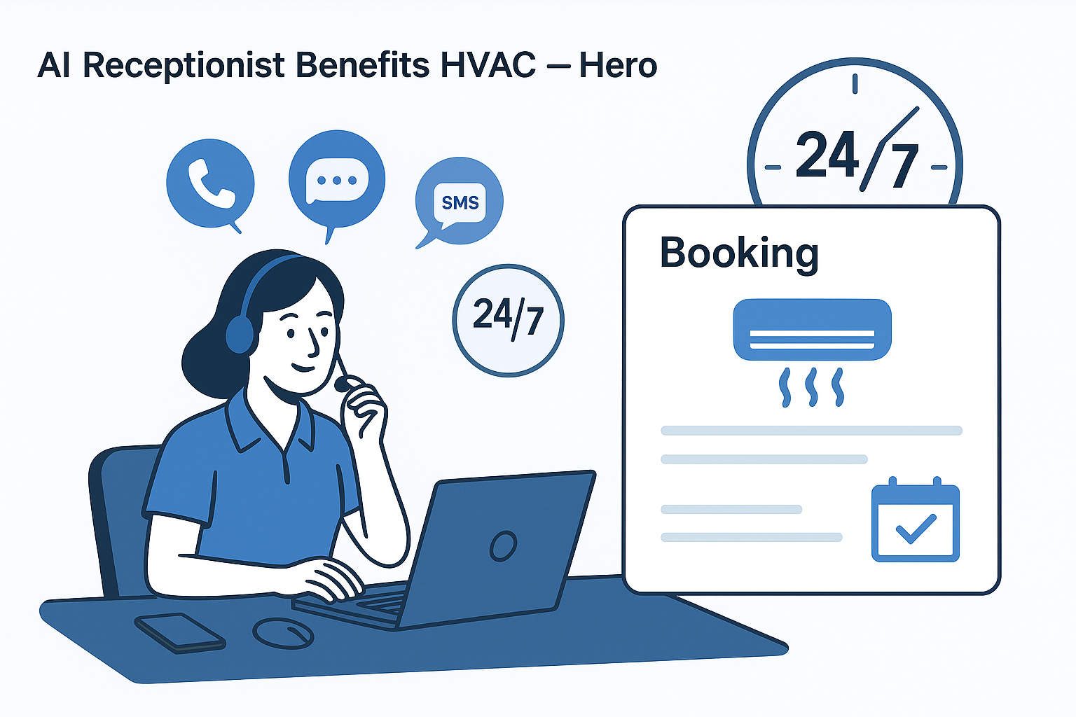AI receptionist handling HVAC phone/SMS/chat and booking jobs 24/7