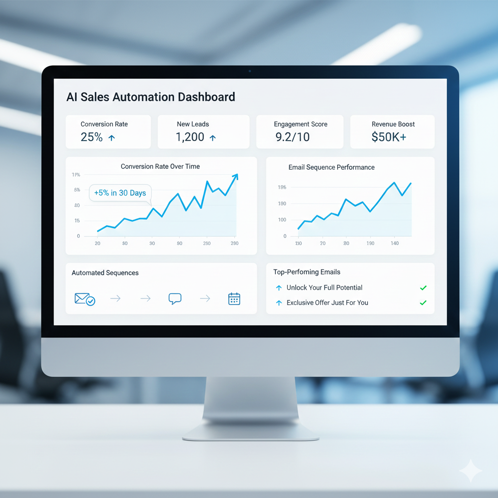 AI Sales Automation Dashboard showing conversion metrics and performance graphs