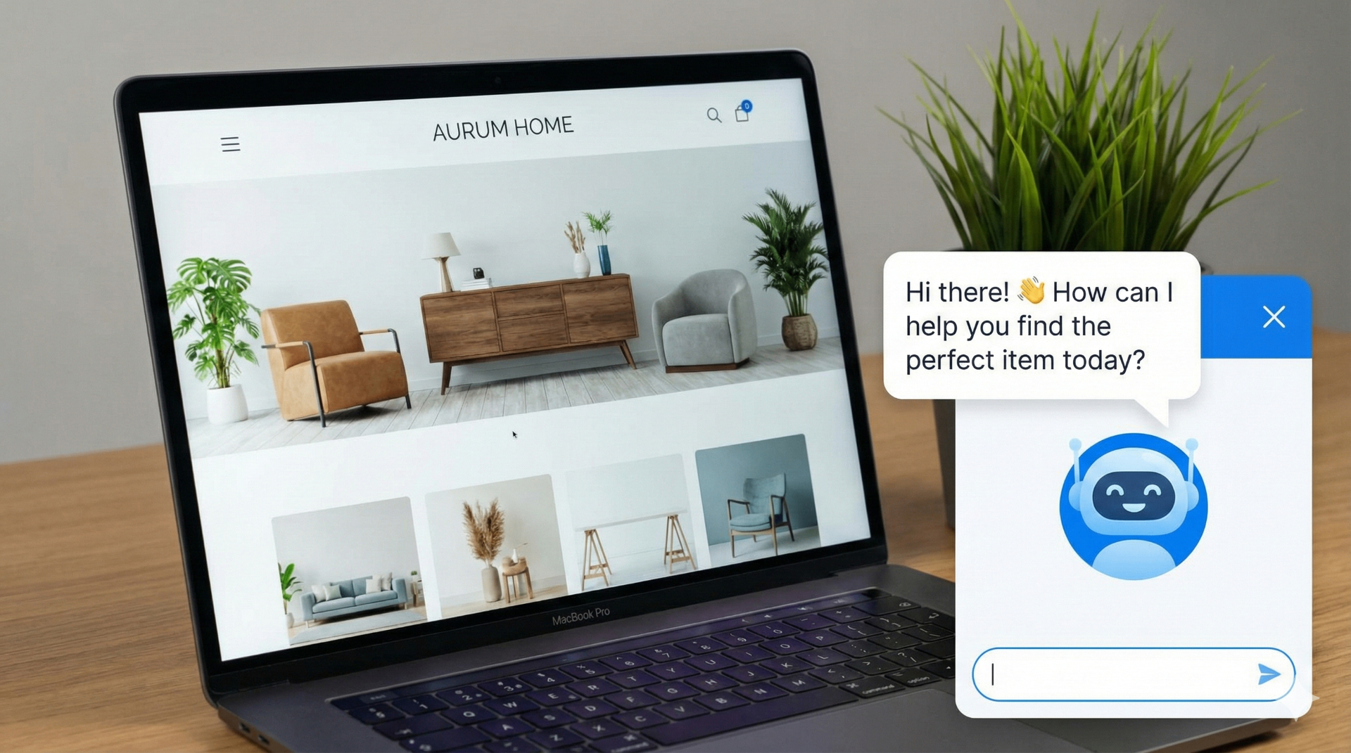 AI chatbot on laptop screen showing website chat widget
