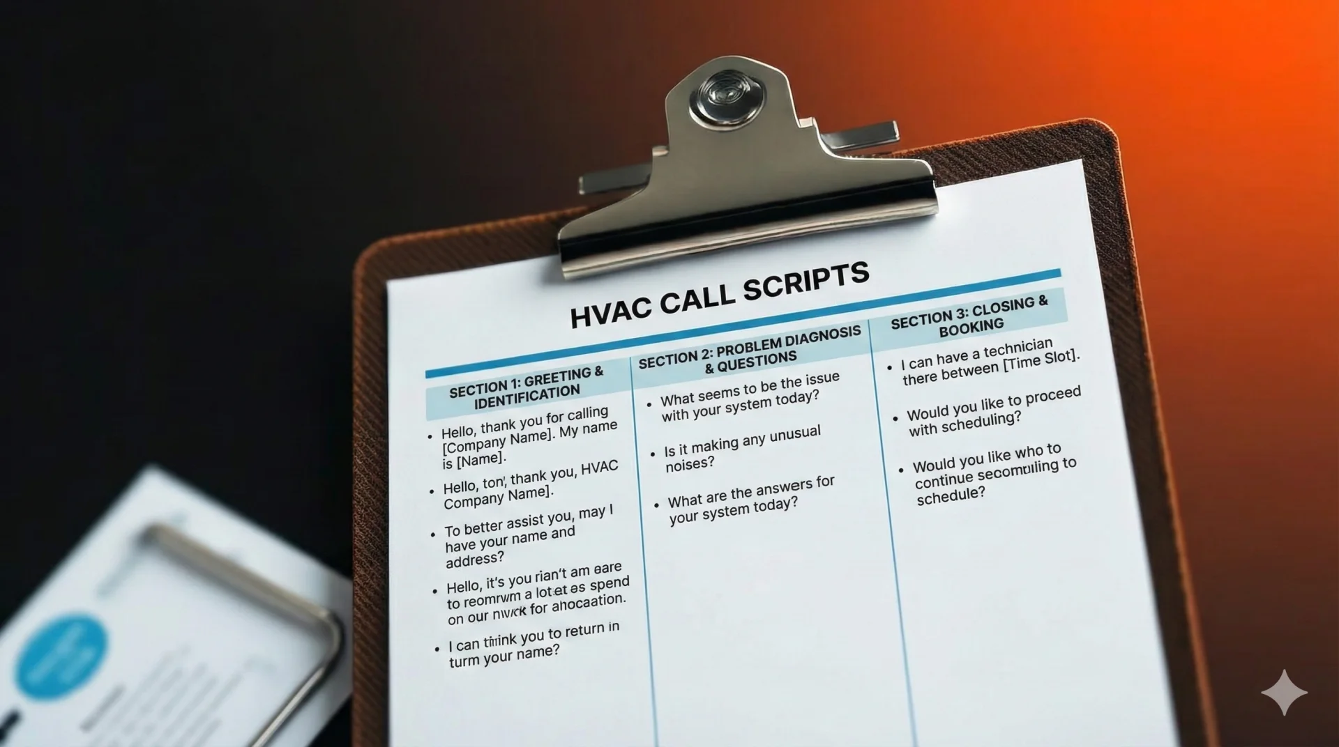 HVAC call scripts clipboard with professional call handling templates and scripts