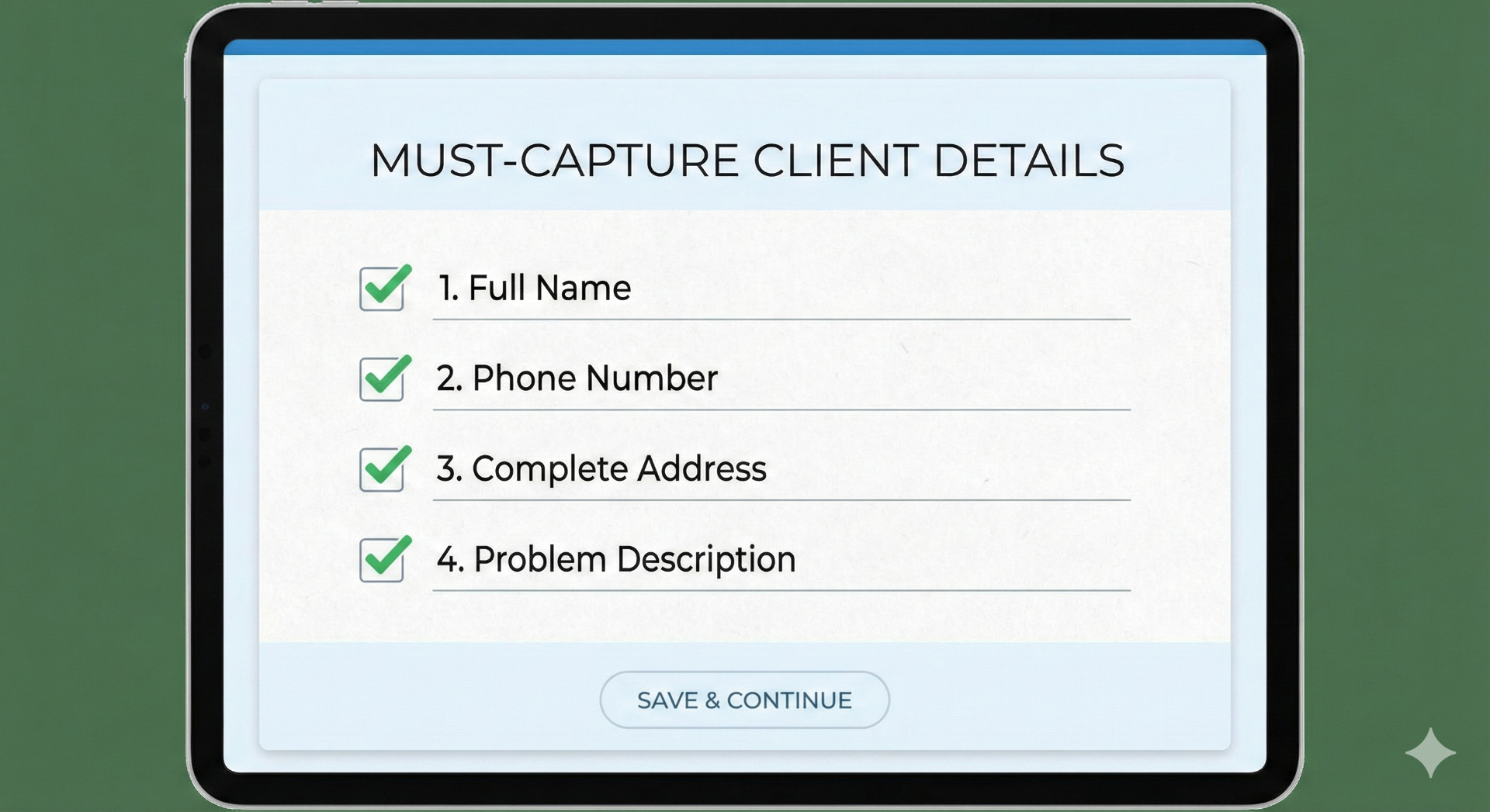 Must-capture client details checklist