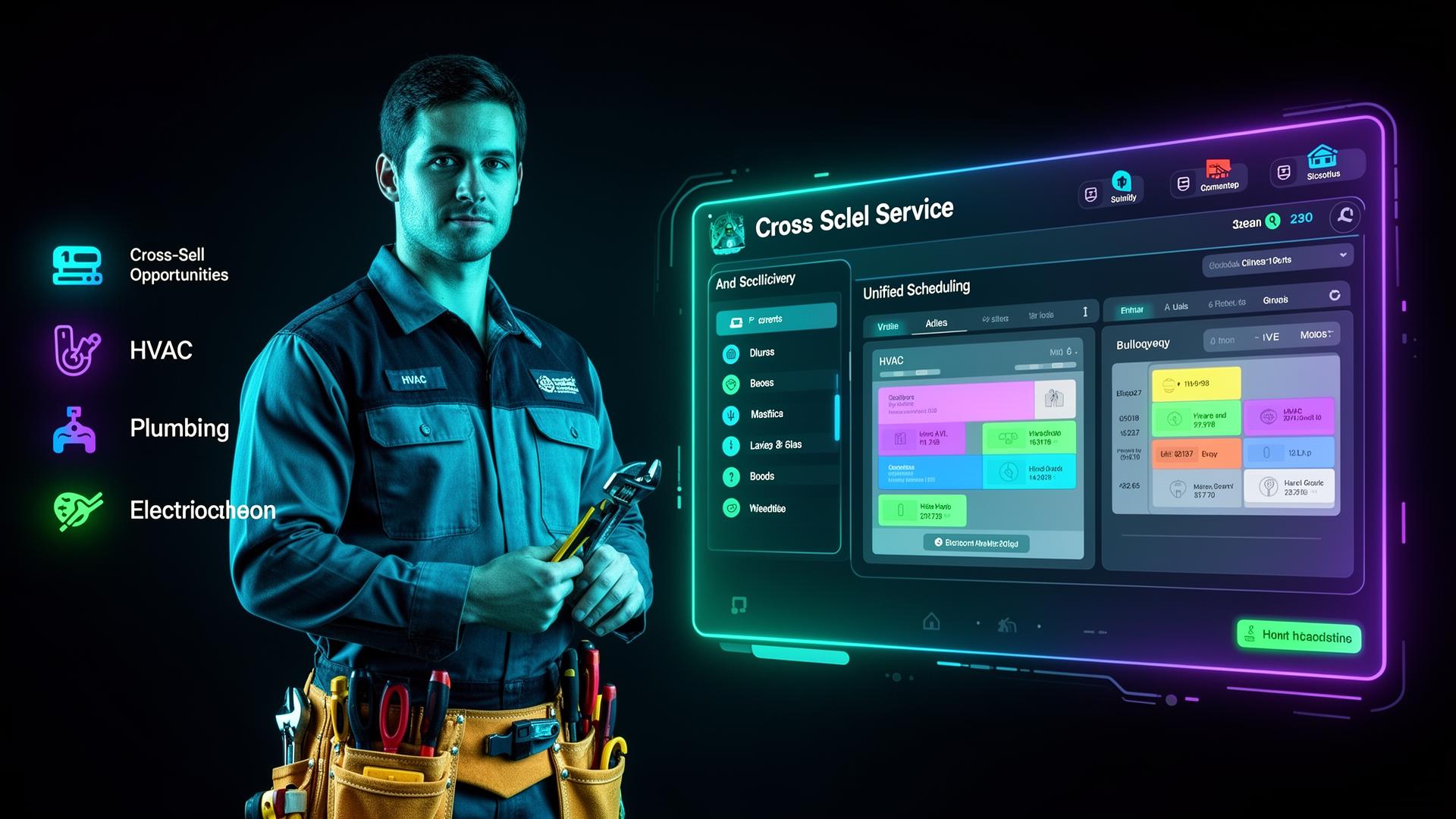 Multi-trade technician with AI-powered cross-sell and unified scheduling interface